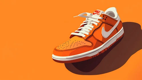 Bold orange sneaker illustration on vivid flat backdrop.