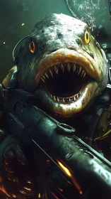 Cybernetic mutant fish-soldier advances with tactical shotgun