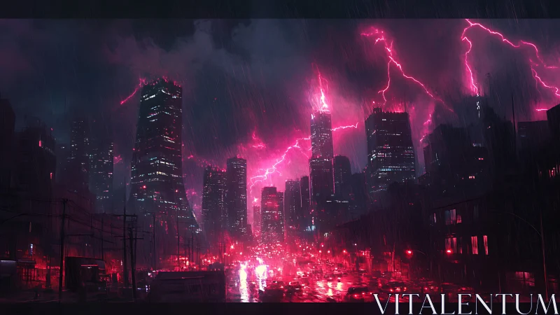 Electrified cyberpunk megacity skyline under magenta stormfront