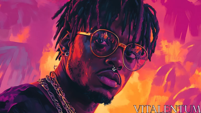 Digital portrait of man in glasses against vivid gradient.