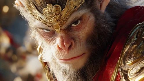 Hyperreal warrior monkey close-up reveals intricate armor detail