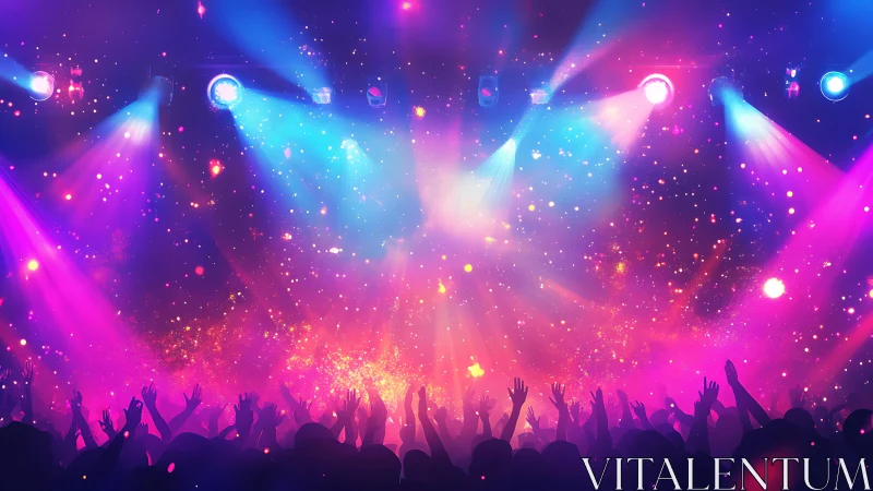 Neon stardust rave crowd under exploding festival lights.