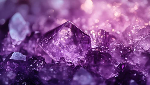 Purple crystal cluster glows under soft macro lighting