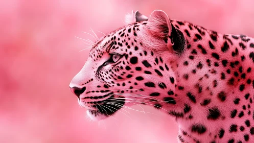 Pink Leopard Profile Portrait with Monochromatic Spots
