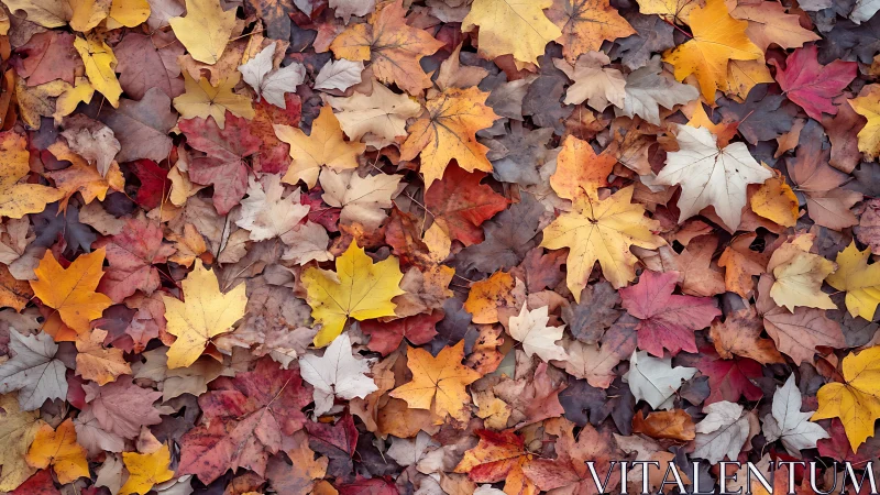 Gentle carpet of colorful autumn leaves at rest.