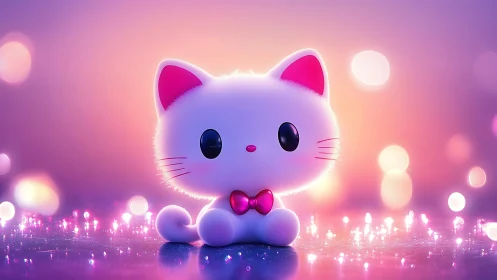 Glowing Kitten Radiates Magic in Luminous Pink Dreamscape.