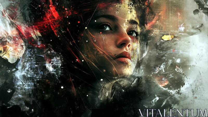 Female face emerges from abstract digital brushwork and light