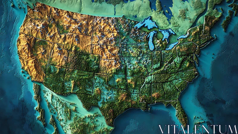 Topographic United States map glows like sculpted terrain