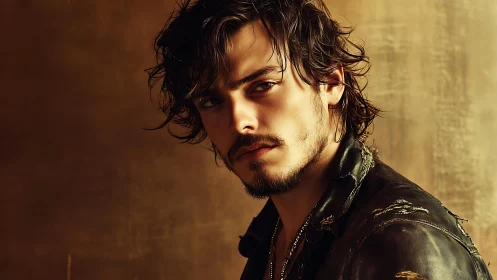 Brooding portrait of a rugged man in warm golden light.