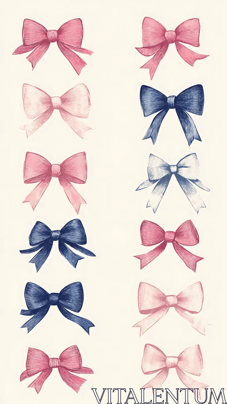 Vectorial bow ribbon array with bilateral hatching detail.