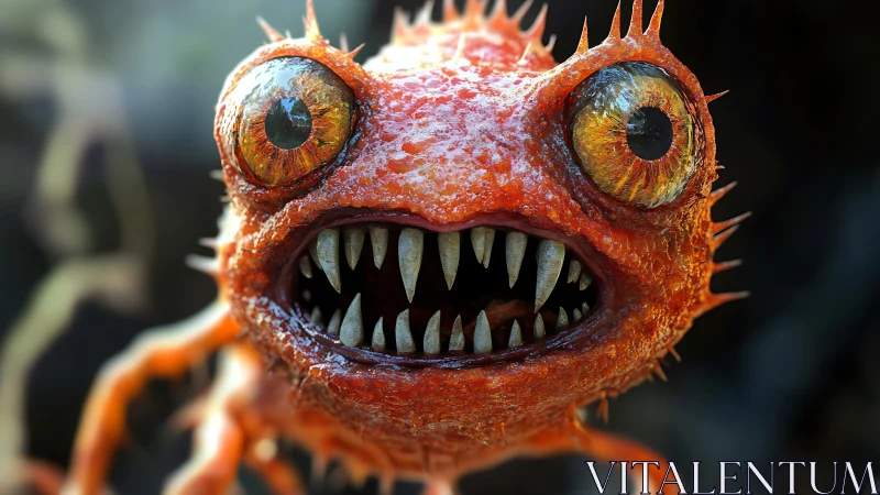 Bug-eyed orange critter grinning with wild jagged teeth.