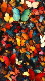 Butterflies swarm in dense multicolored kaleidoscope field.