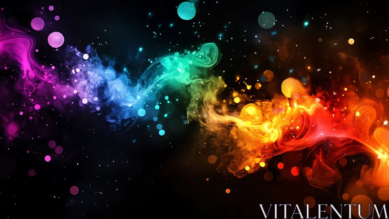 Vibrant multicolor light streaks flow across dark background