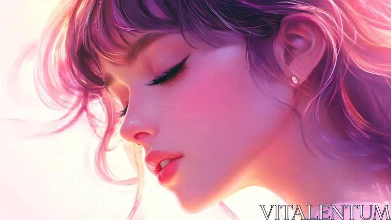 Softly lit profile portrait glows with dreamy pastel light