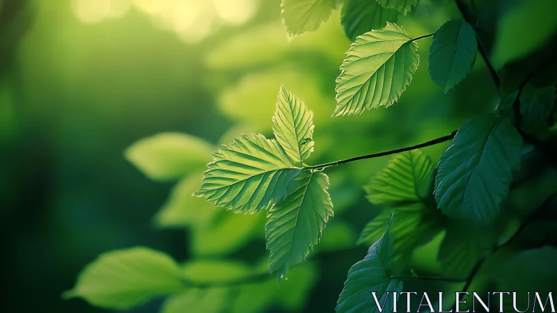Sunlit Green Leaves in Soft Focus Nature Photography.