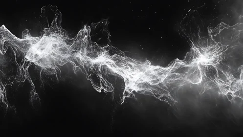 Monochrome particle stream with luminous fluid turbulence study.