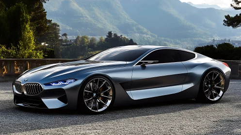 Aerodynamic grand tourer coupe with reflective metallic surfacing.