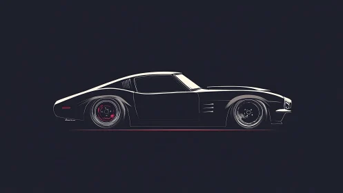 Midnight muscle car sketches its speed across neon silence