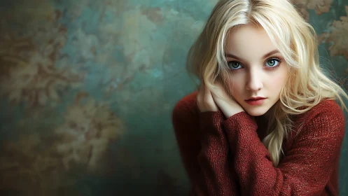 Soft gaze, cozy sweater and dreamy teal whispers of calm.