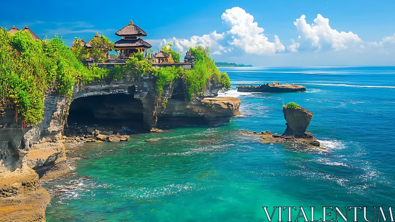 Balinese Temple Perched on Dramatic Coastal Rock Formation.