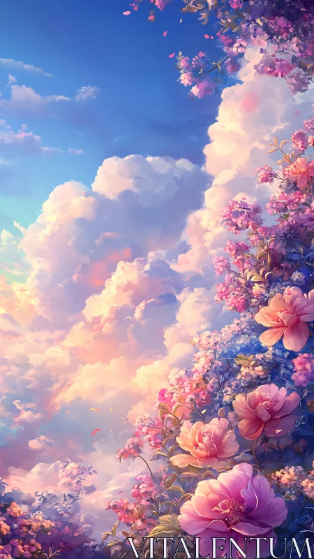 Blooming Among Clouds: A Floral Sky Adventure.