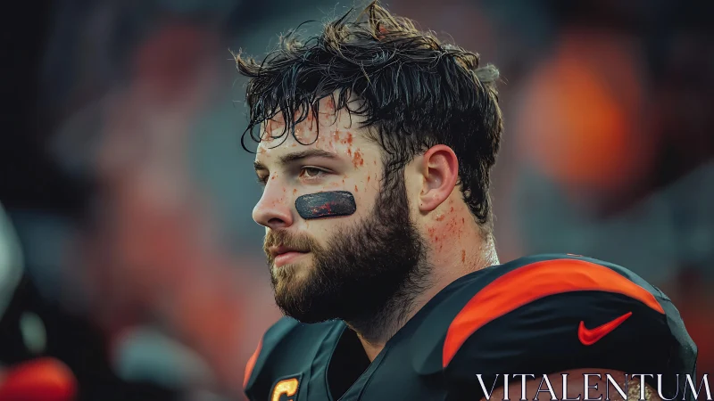 Gridiron portrait isolates focused American football athlete