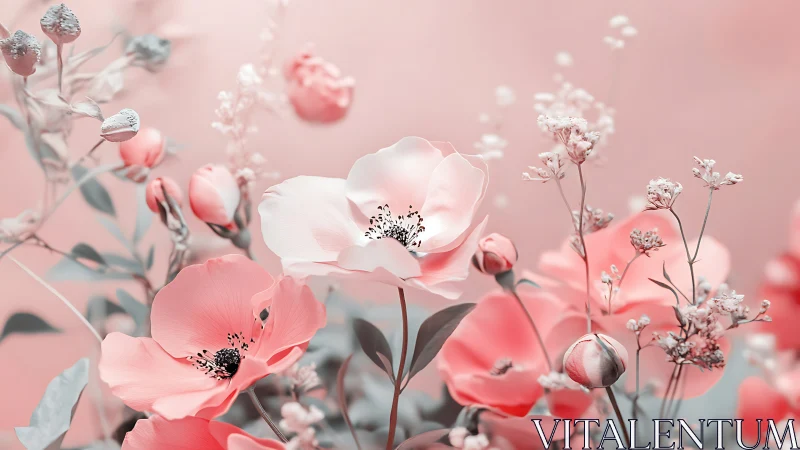 Soft pink floral arrangement with delicate blossoms.