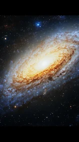 Starfeather galaxy swirling in molten gold and midnight dust.