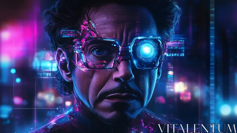 Cybernetic engineer portrait with holographic monocular visor