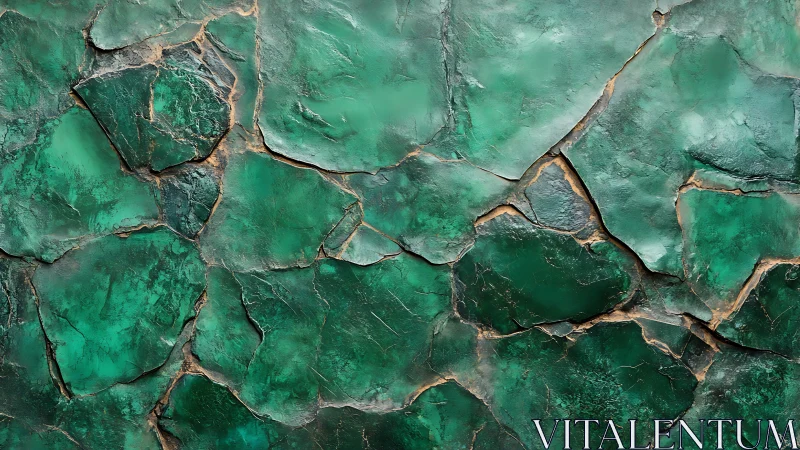 Cracked green stone surface with textured fractured pattern.