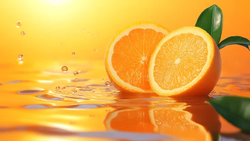 High-gloss citrus cross-section in fluid dynamic splashscape.