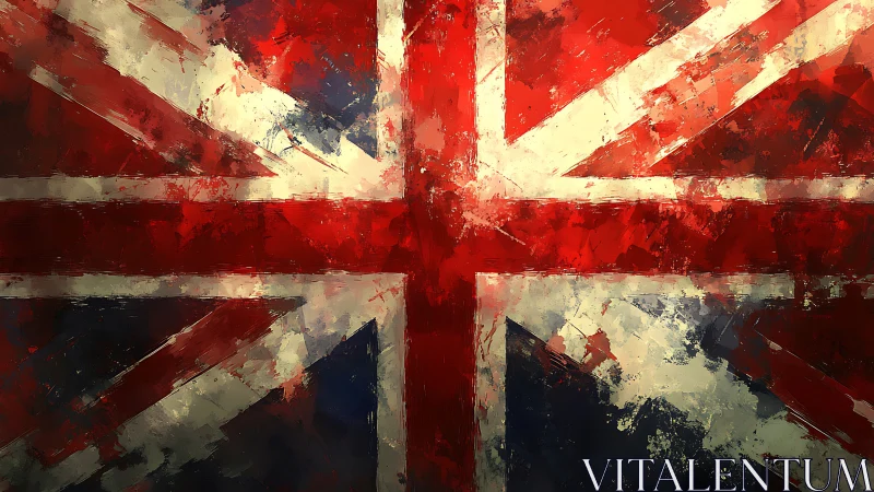 Textured Union Jack abstraction with dynamic pigment turbulence.
