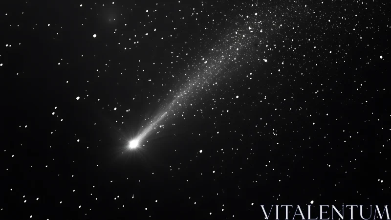 Radiant comet streaking through dense starfield at night.