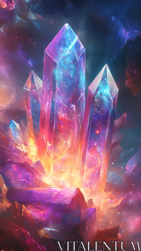 Luminescent prismatic crystal cluster in cosmic nebular strata