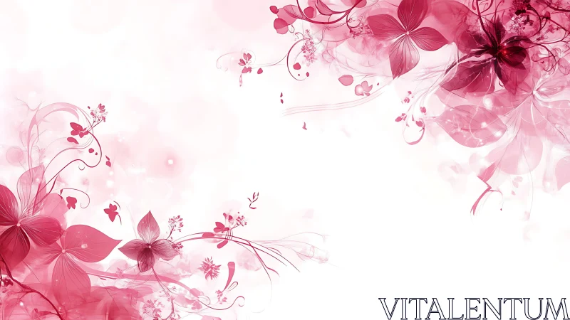 Pink Floral Abstract. Elegant botanical design with flowing petals and ornamental swirls.