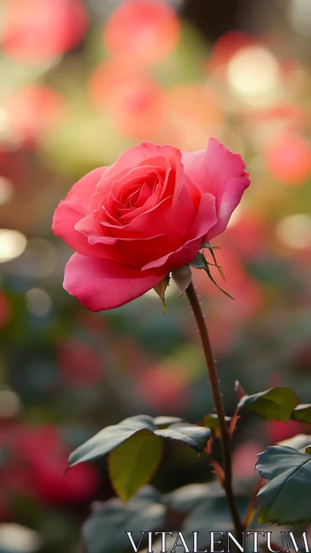 Vibrant Pink Rose in Soft Focus Garden Setting