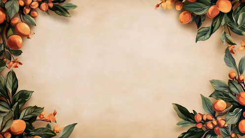 Citrus branches frame warm parchment-style background.