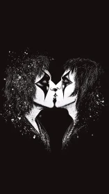 Two Figures in Profile Converging with Dispersing Particle Effect