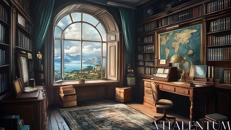 Travel hungry library gazes through a story-framed window