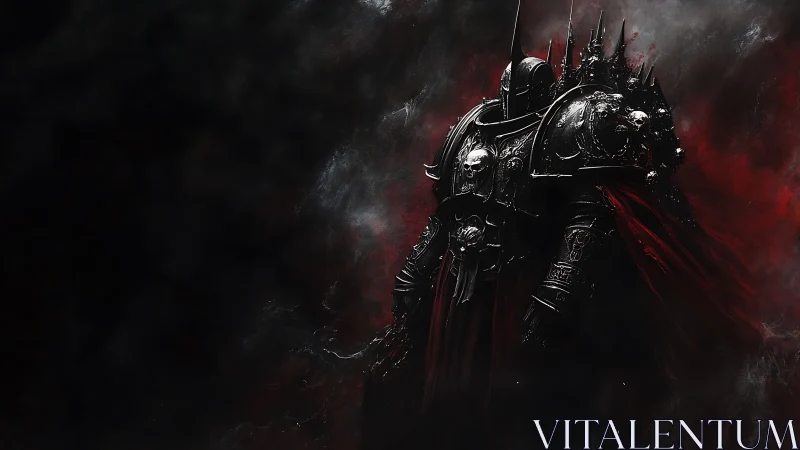 Dread knight strides through bloodied smoke and iron silence.