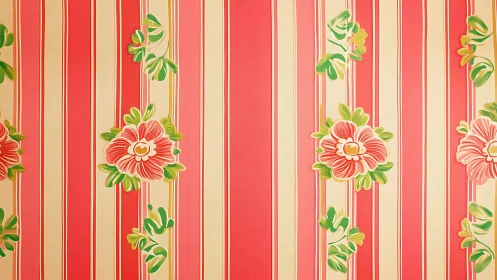 Striped floral wallpaper pattern unites bold color bands