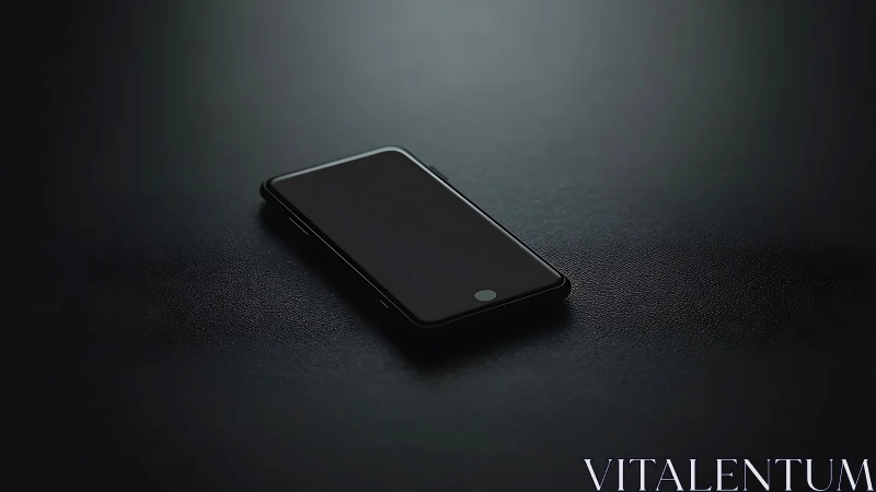 Black smartphone on dark textured surface with dramatic lighting