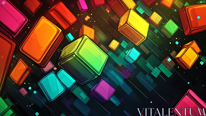 Chromatic floating cubes in dynamic digital perspective.