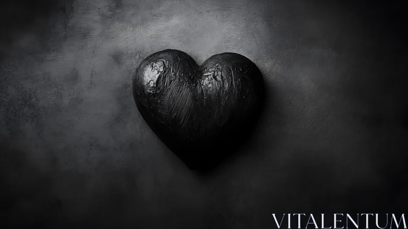 Black Heart with Weathered Surface Against Gray Concrete.