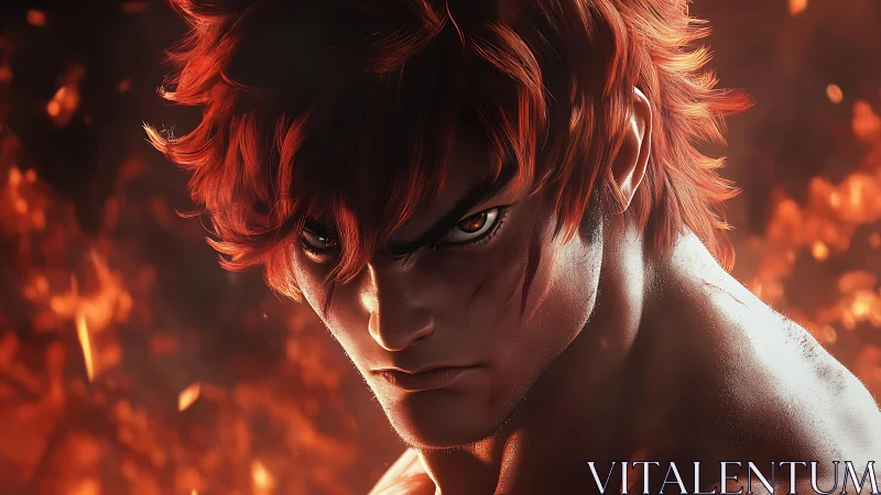 Ember-eyed warrior prince glaring through molten fury.