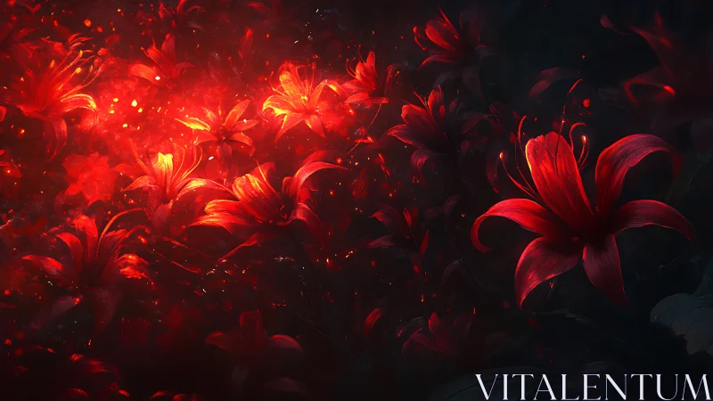 Luminescent Red Lilies: Radiant Digital Bloom Composition.