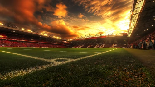 Low-angle stadium sunset dramatizes pitch geometry and light