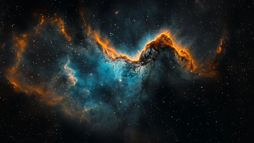 Wide-field nebula with blue core and orange ionized rim.