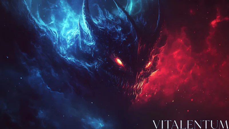 Infernal nebula fiend emerging from split fire and frost.