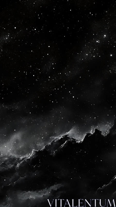 Starlit ink clouds climb quietly through the velvet void